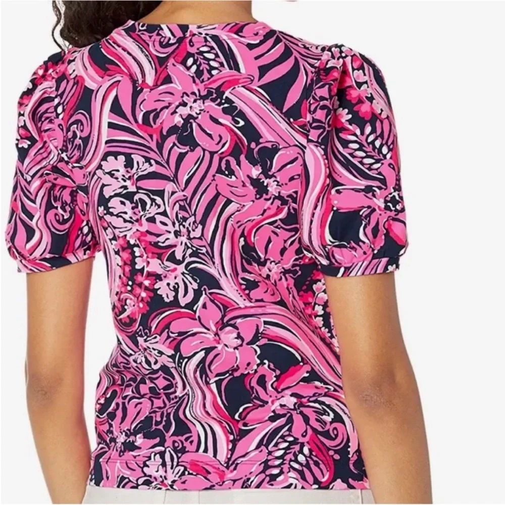 Lilly Pulitzer Rhett Top Low Tide Navy Flirty Fins and Feathers Pink XL